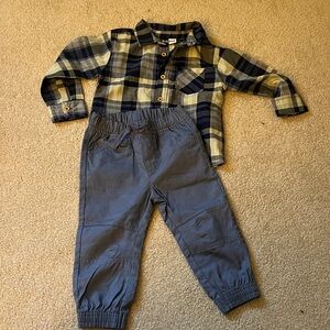 Final sale: Navy and Yellow Plaid Shirt with Gray Pants for Kids